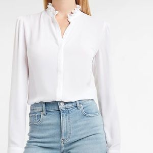 Express Portofino Ruffle Collar Blouse Shirt, White Color, Size XL, Never Worn!